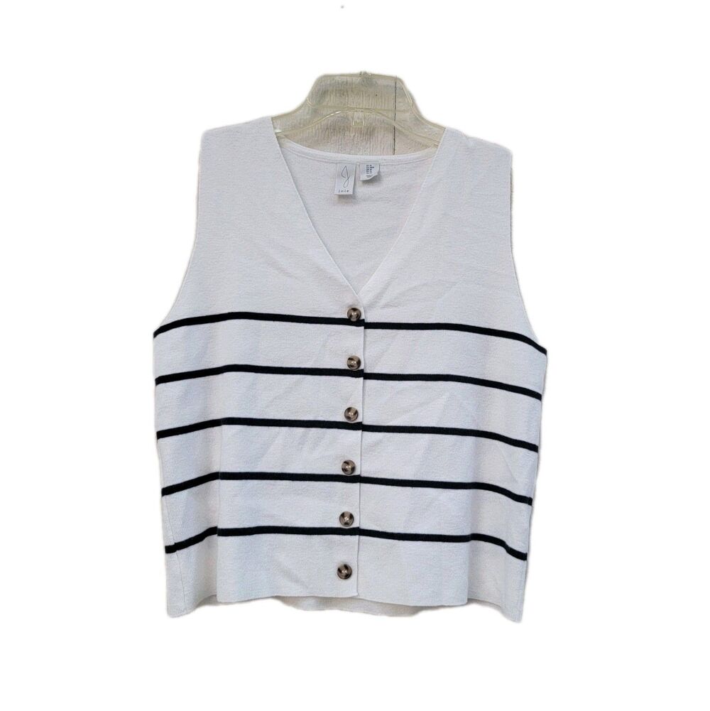 Joie Button Front Sweater Vest Wmns M Wht/blk Striped Knit Nautical Preppy